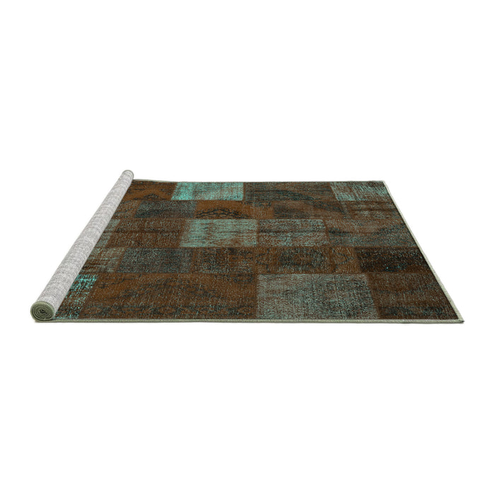 Sideview of Machine Washable Patchwork Turquoise Transitional Area Rugs, wshcon1416turq