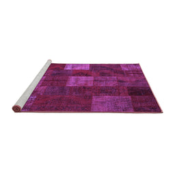Sideview of Machine Washable Patchwork Purple Transitional Area Rugs, wshcon1416pur