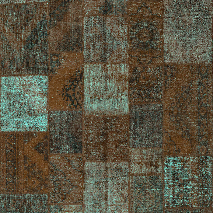 Machine Washable Patchwork Turquoise Transitional Area Rugs, wshcon1416turq