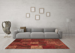 Machine Washable Patchwork Brown Transitional Rug in a Living Room,, wshcon1416brn