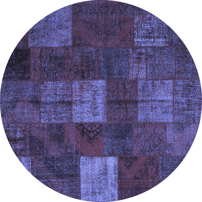 Round Machine Washable Patchwork Blue Transitional Rug, wshcon1416blu