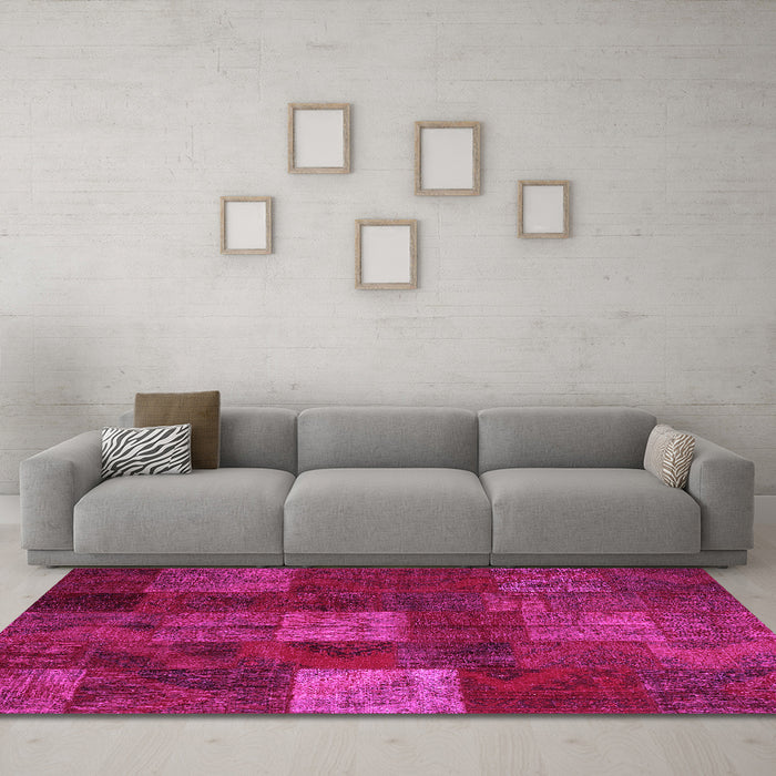Machine Washable Patchwork Pink Transitional Rug in a Living Room, wshcon1416pnk