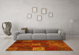 Machine Washable Patchwork Yellow Transitional Rug in a Living Room, wshcon1416yw