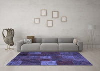 Machine Washable Patchwork Blue Transitional Rug, wshcon1416blu