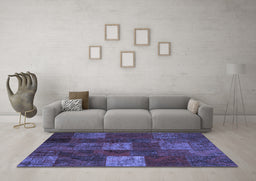 Machine Washable Patchwork Blue Transitional Rug in a Living Room, wshcon1416blu