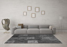 Machine Washable Patchwork Gray Transitional Rug in a Living Room,, wshcon1416gry