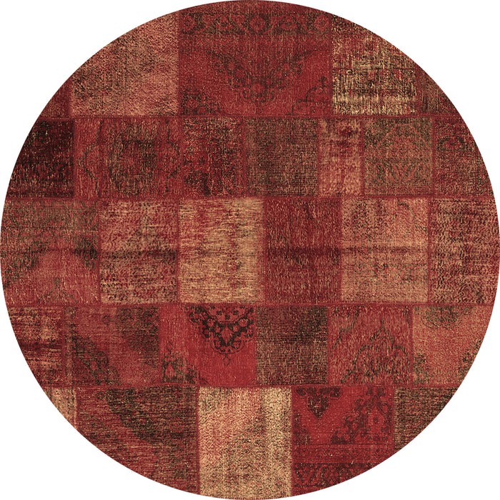 Round Machine Washable Patchwork Brown Transitional Rug, wshcon1416brn