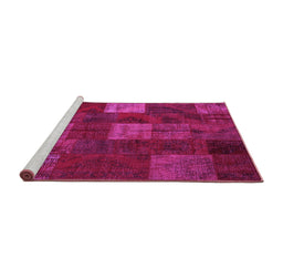 Sideview of Machine Washable Patchwork Pink Transitional Rug, wshcon1416pnk