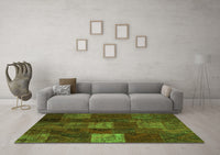 Machine Washable Patchwork Green Transitional Rug, wshcon1416grn