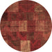 Round Patchwork Brown Transitional Rug, con1416brn