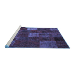 Sideview of Machine Washable Patchwork Blue Transitional Rug, wshcon1416blu