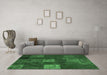 Machine Washable Patchwork Emerald Green Transitional Area Rugs in a Living Room,, wshcon1416emgrn