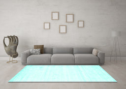 Machine Washable Solid Turquoise Modern Area Rugs in a Living Room,, wshcon1417turq