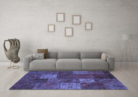 Machine Washable Patchwork Blue Transitional Rug, wshcon1418blu