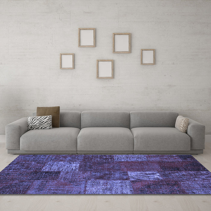 Machine Washable Patchwork Blue Transitional Rug in a Living Room, wshcon1418blu