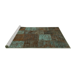 Sideview of Machine Washable Patchwork Turquoise Transitional Area Rugs, wshcon1418turq