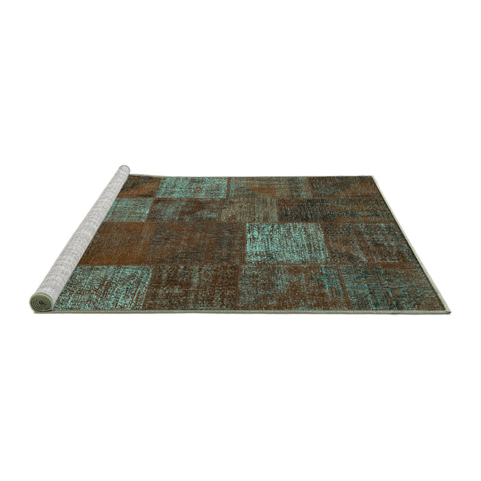 Sideview of Machine Washable Patchwork Turquoise Transitional Area Rugs, wshcon1418turq