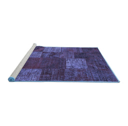 Sideview of Machine Washable Patchwork Blue Transitional Rug, wshcon1418blu