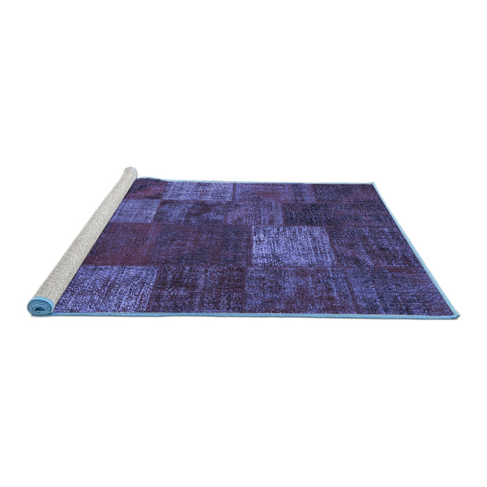 Sideview of Machine Washable Patchwork Blue Transitional Rug, wshcon1418blu