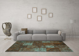 Machine Washable Patchwork Turquoise Transitional Area Rugs in a Living Room,, wshcon1418turq