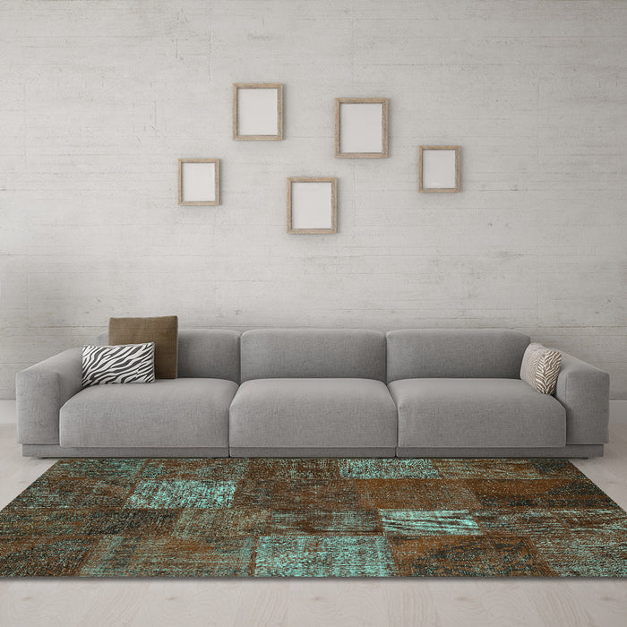 Machine Washable Patchwork Turquoise Transitional Area Rugs in a Living Room,, wshcon1418turq