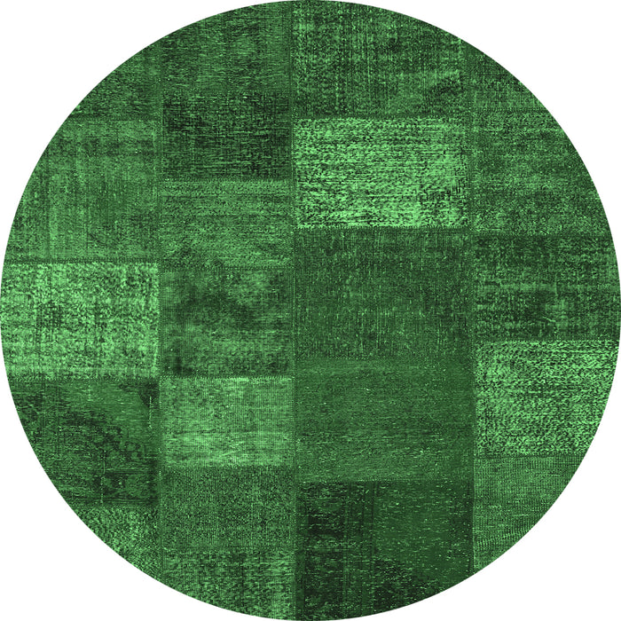 Round Patchwork Emerald Green Transitional Rug, con1418emgrn