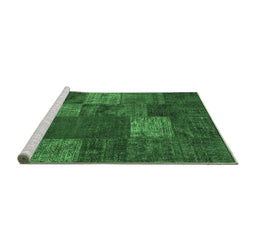 Sideview of Machine Washable Patchwork Emerald Green Transitional Area Rugs, wshcon1418emgrn