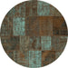 Round Patchwork Turquoise Transitional Rug, con1418turq