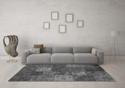 Machine Washable Patchwork Gray Transitional Rug in a Living Room,, wshcon1418gry