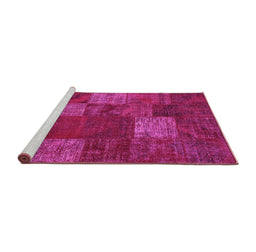 Sideview of Machine Washable Patchwork Pink Transitional Rug, wshcon1418pnk