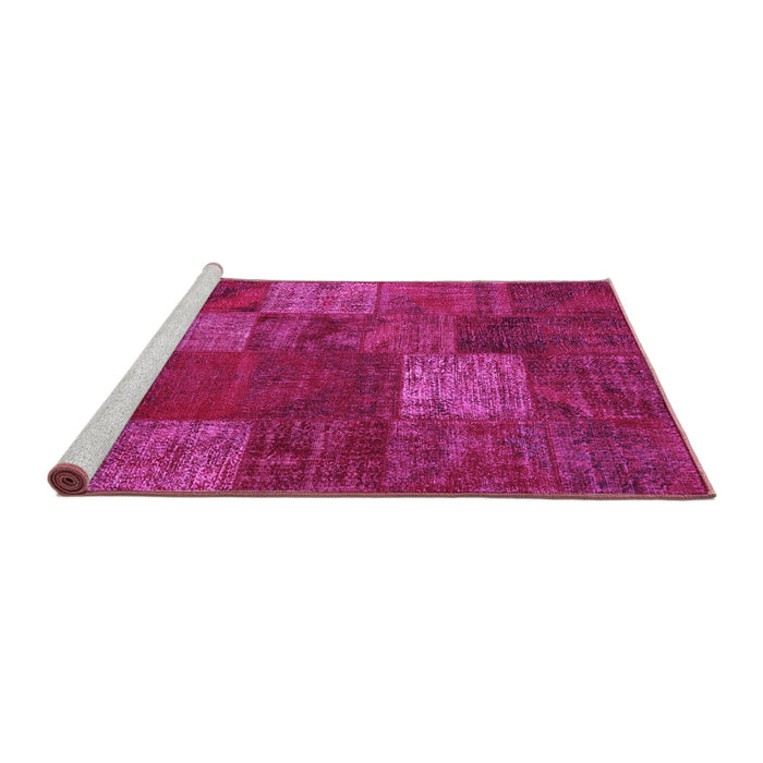 Sideview of Machine Washable Patchwork Pink Transitional Rug, wshcon1418pnk