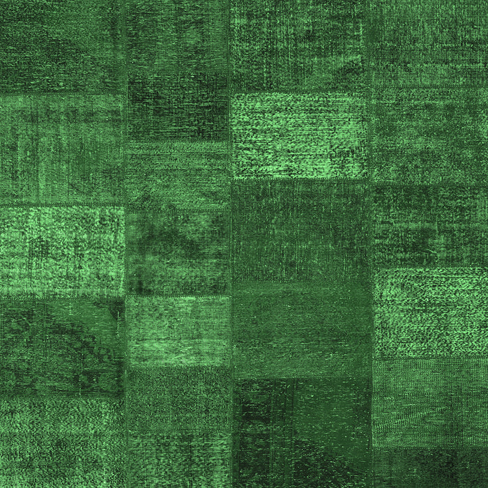 Square Machine Washable Patchwork Emerald Green Transitional Area Rugs, wshcon1418emgrn