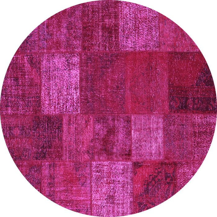 Round Machine Washable Patchwork Pink Transitional Rug, wshcon1418pnk