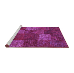 Sideview of Machine Washable Patchwork Purple Transitional Area Rugs, wshcon1418pur