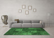 Machine Washable Patchwork Emerald Green Transitional Area Rugs in a Living Room,, wshcon1418emgrn