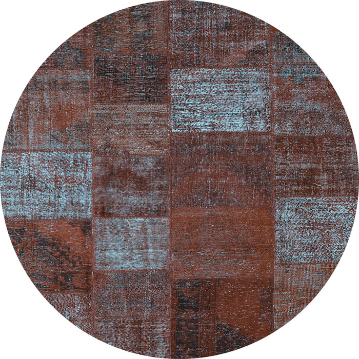 Round Machine Washable Patchwork Light Blue Transitional Rug, wshcon1418lblu