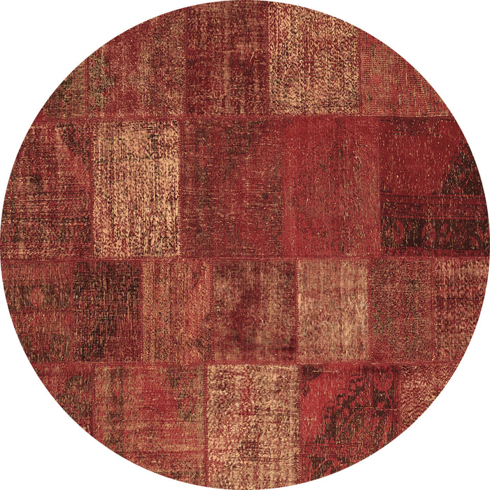 Round Machine Washable Patchwork Brown Transitional Rug, wshcon1418brn
