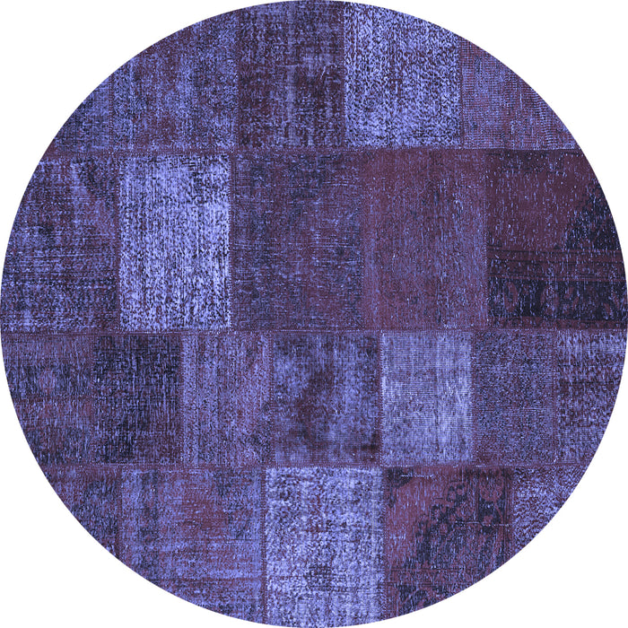 Round Machine Washable Patchwork Blue Transitional Rug, wshcon1418blu
