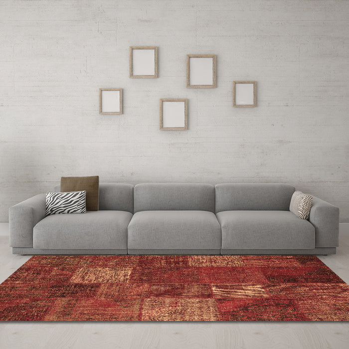 Machine Washable Patchwork Brown Transitional Rug in a Living Room,, wshcon1418brn