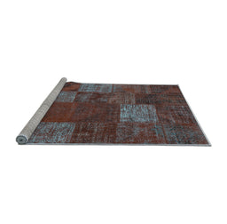 Sideview of Machine Washable Patchwork Light Blue Transitional Rug, wshcon1418lblu