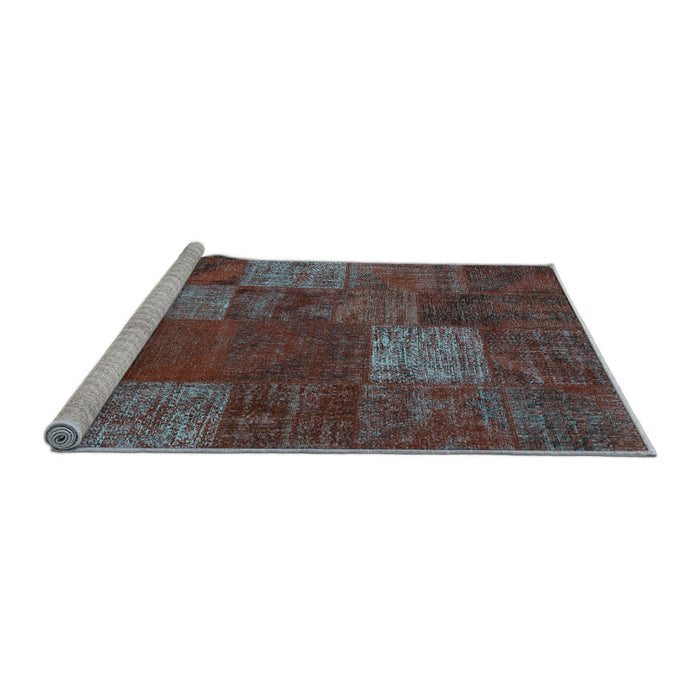 Sideview of Machine Washable Patchwork Light Blue Transitional Rug, wshcon1418lblu