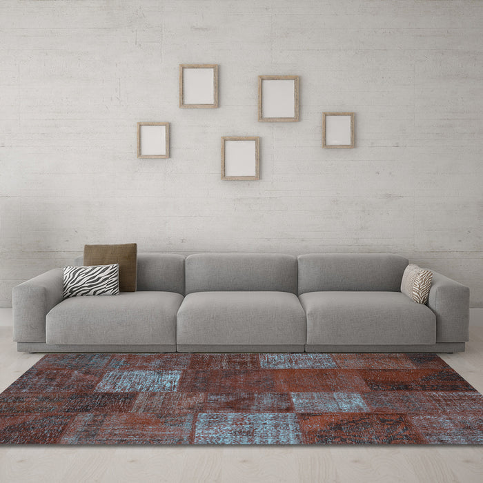 Machine Washable Patchwork Light Blue Transitional Rug in a Living Room, wshcon1418lblu