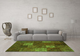Machine Washable Patchwork Green Transitional Area Rugs in a Living Room,, wshcon1418grn