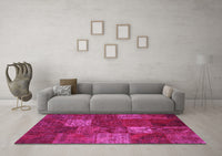 Machine Washable Patchwork Pink Transitional Rug, wshcon1418pnk