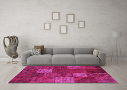 Machine Washable Patchwork Pink Transitional Rug in a Living Room, wshcon1418pnk