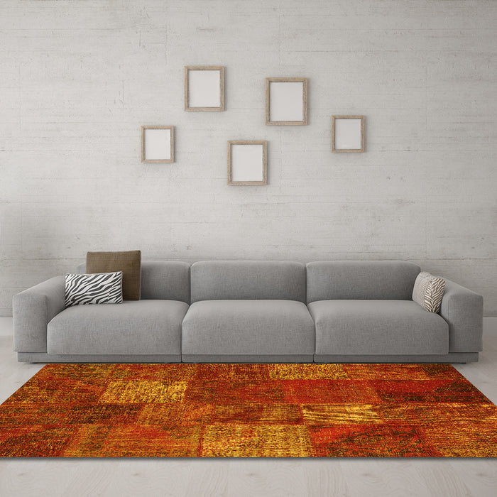 Machine Washable Patchwork Yellow Transitional Rug in a Living Room, wshcon1418yw