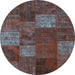 Round Patchwork Light Blue Transitional Rug, con1418lblu