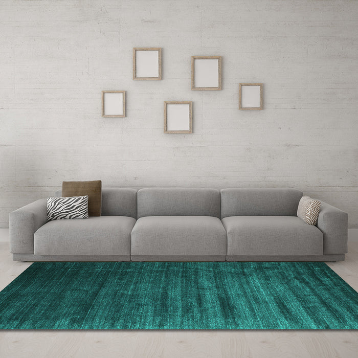 Machine Washable Abstract Turquoise Contemporary Area Rugs in a Living Room,, wshcon1419turq