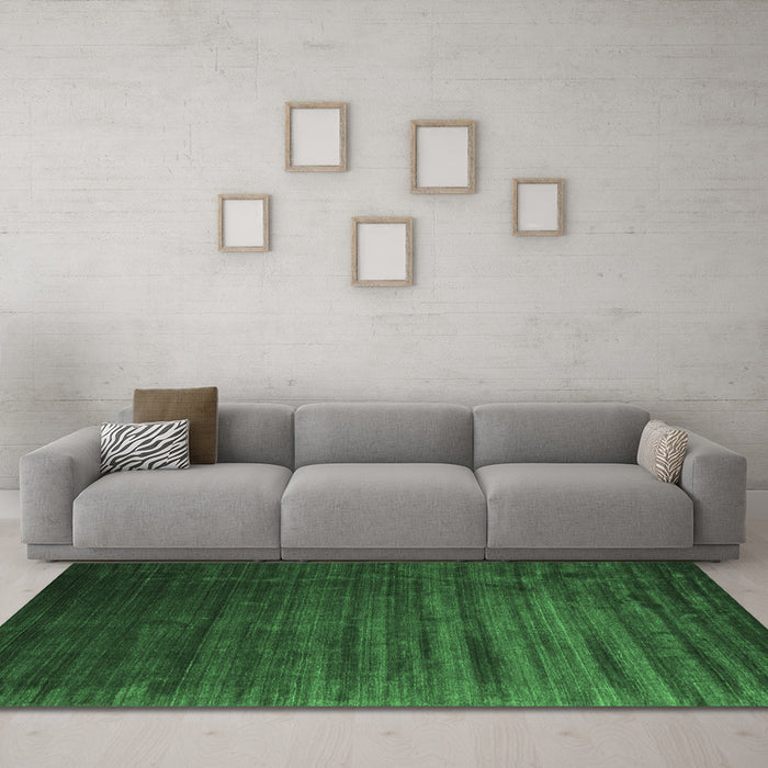 Machine Washable Abstract Emerald Green Contemporary Area Rugs in a Living Room,, wshcon1419emgrn