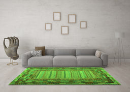 Machine Washable Patchwork Green Transitional Area Rugs in a Living Room,, wshcon1420grn